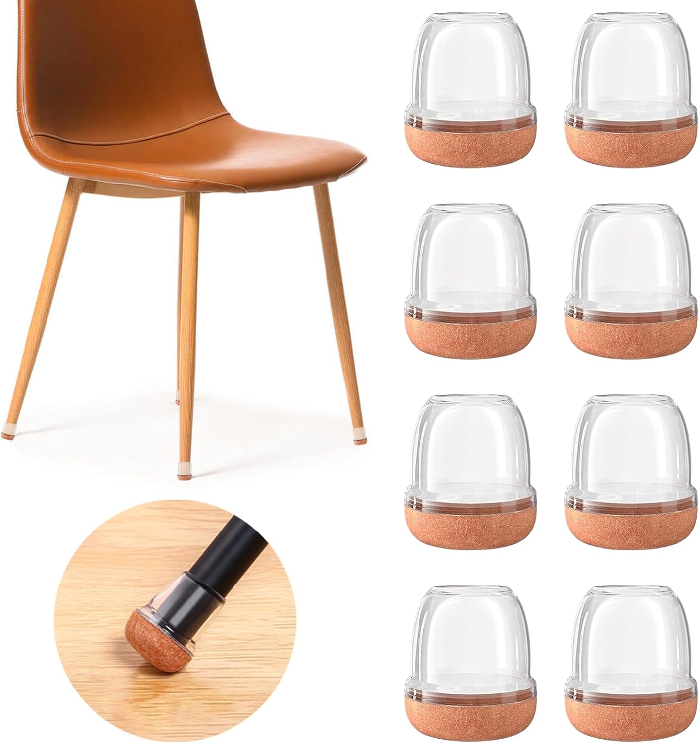 20 Pcs Clear Small Chair Leg Floor Protectors for Hardwood Floors, Upgraded Rubber Chair Leg Caps with Felt Pads, Furniture Leg Feet Cups Protect Floors from Scratches Reduce Noise (Fit 0.75"-1") image number 2