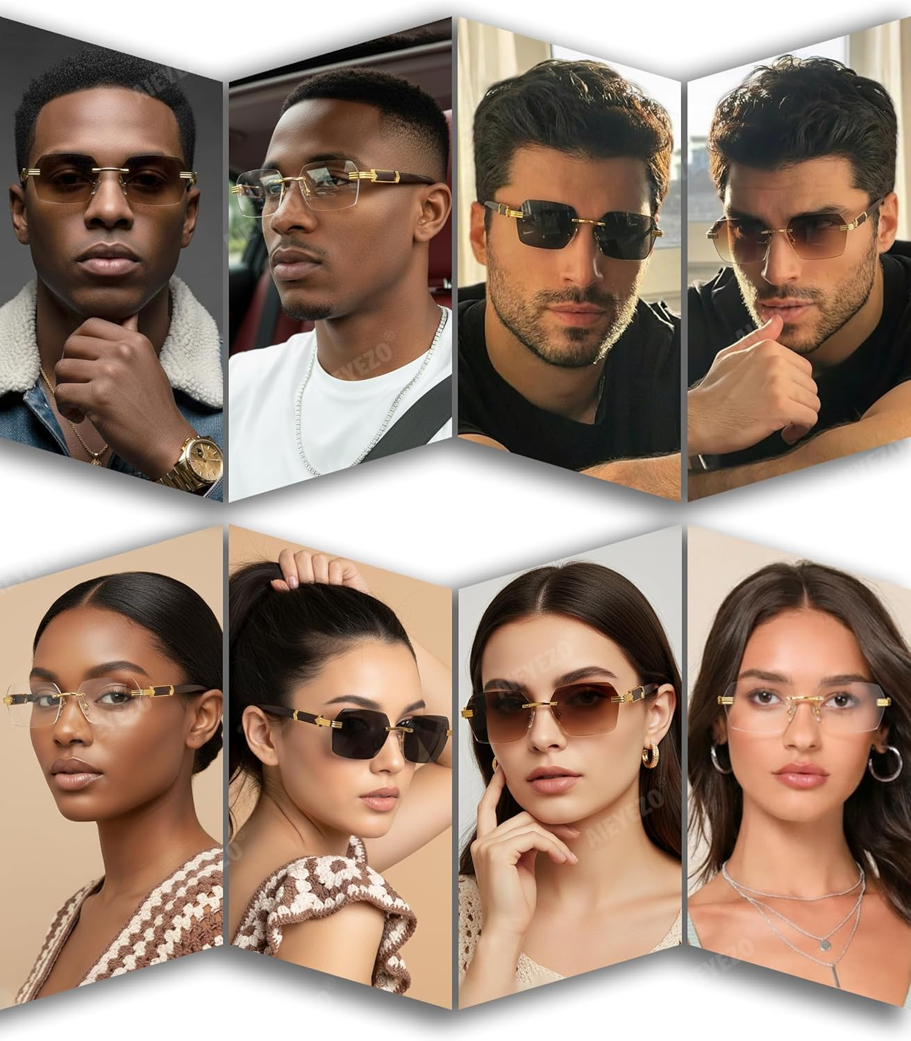 AIEYEZO Retro Rimless Sunglasses Rectangle Women Men Vintage Frameless Sun Glasses Fashion Frameless Square Tinted Glasses image number 1