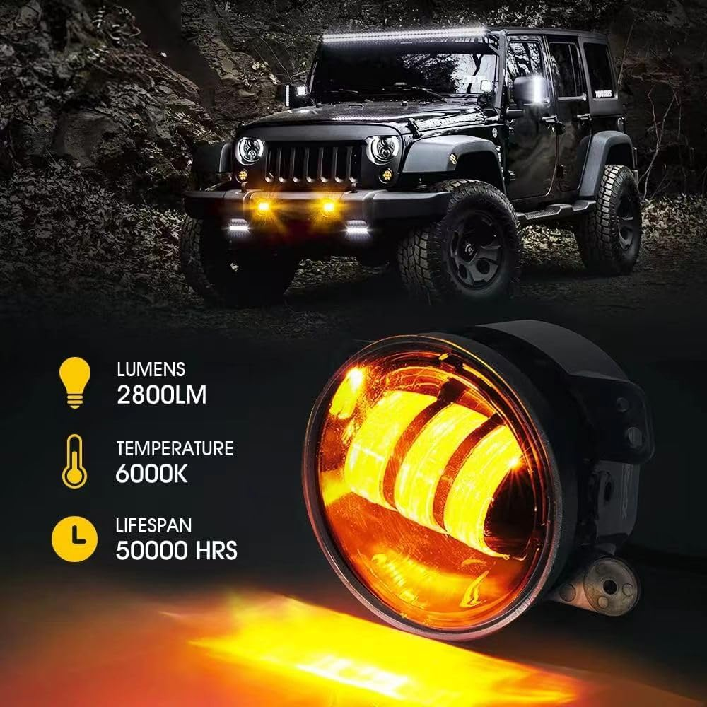 LED Fog Lights 4-Inch Amber Compatible with 2022-2024 Models, DOT Approved Replacement Fog Lamps for Front Bumper, Yellow Driving Offroad Lights image number 5