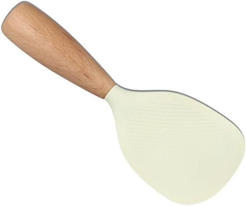 2Pcs Standing Silicone Rice Spoon with Wooden Handle,Non Stick Anti-Scalding Rice Spatula Tableware,Heat Resistant Rice Shovel Household Rice Scooper (White, One Size) image number 6