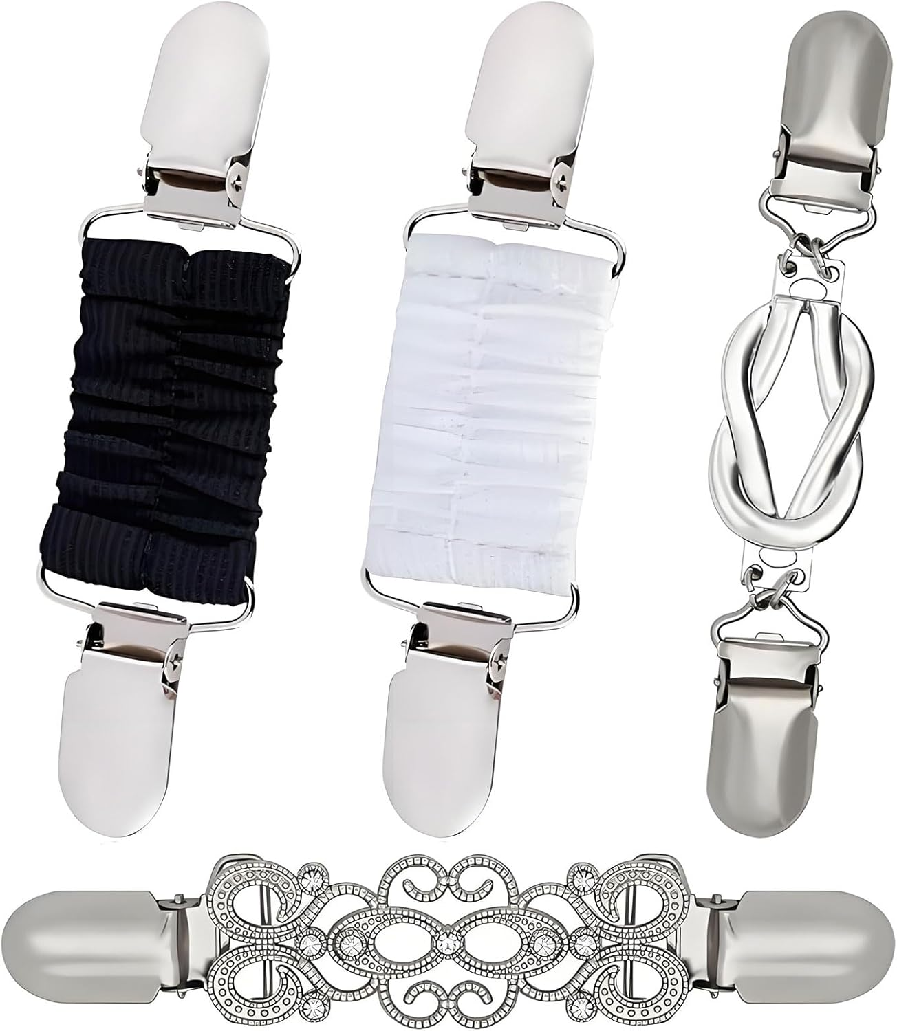 MYTOAU 4PCS Cinch Clip,Sweater Collar Clips Cardigan Vintage Collar Shawl Clips Dress Clips Dress Shirt Brooch Clips Pant Waist Tightener Travel Hat Clips Sweater Clipsfor Women Girl Decor image number 4
