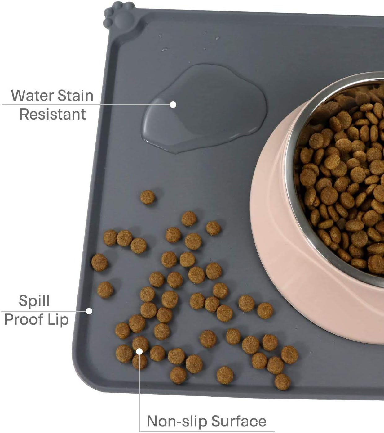 Taglory Bowl Mat for Dogs and Cats, Waterproof and Non-Slip Silicone Feeding Mat, 53 X 37 Cm, Grey image number 3