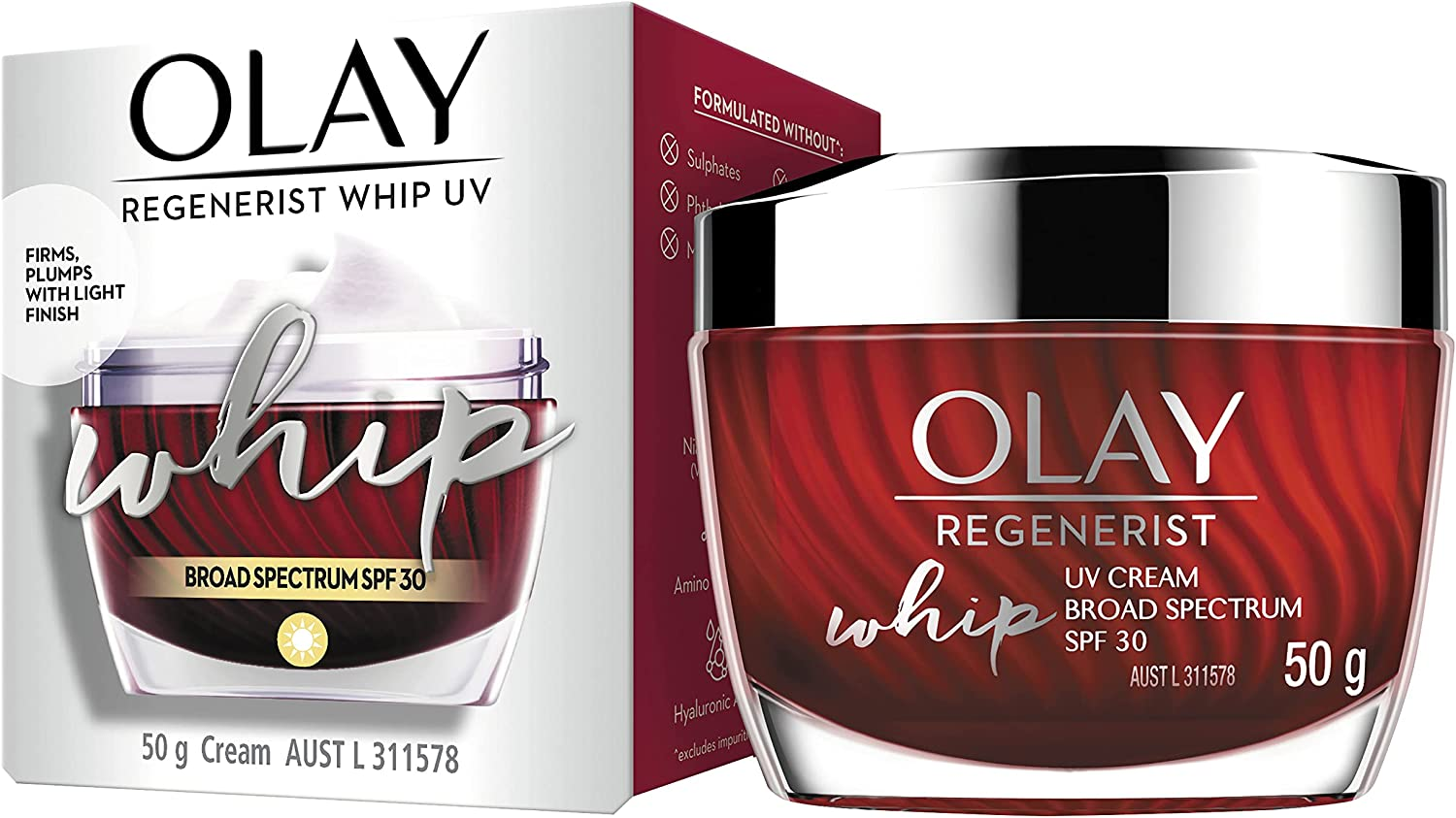 Olay Regenerist Whips Face Cream Moisturiser UV SPF 30 50G image number 5