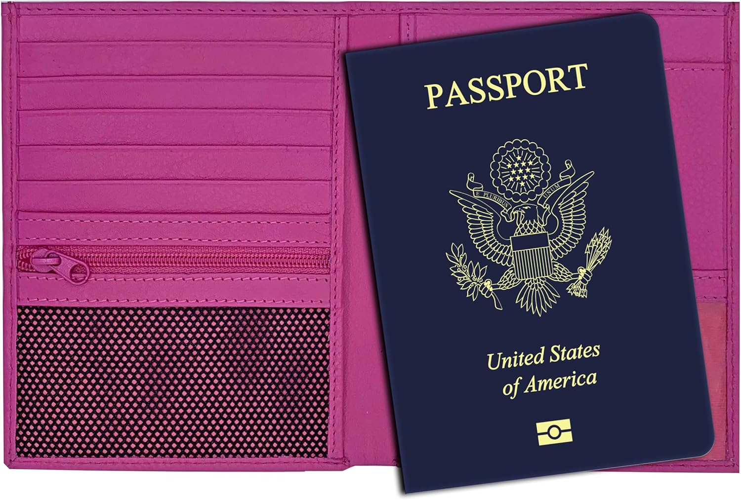 Hot Pink Purple RFID Blocking Genuine Leather Travel Passport Wallet Holder