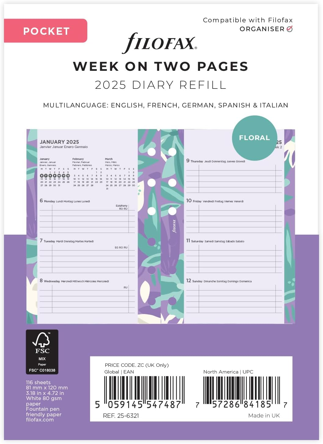 Filofax Pocket Week on Two Pages English 2025