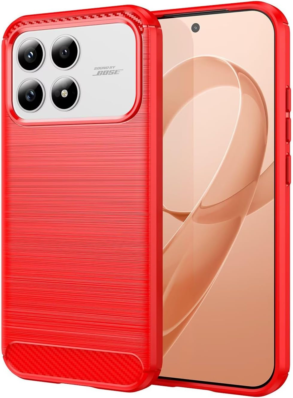 HONLEN TPU Silicone Case for Poco F8 Pro (6.59 Inches), Fibre Brushed Pattern, Non-Slip Case - Red image number 1