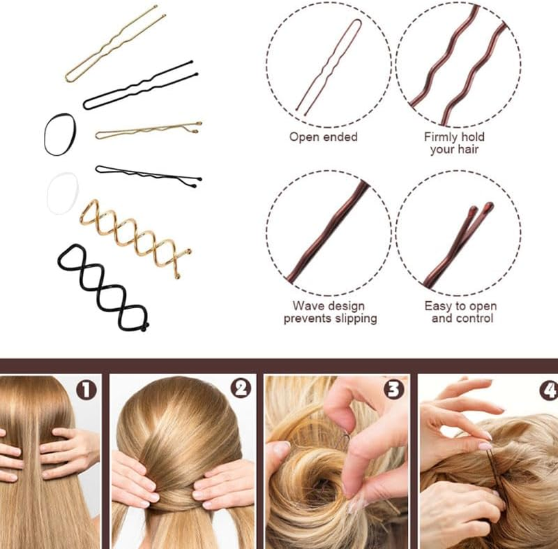 356Pcs Hair Pins Kit with Storage Box,100 Bobby Pins, 150 Rubber Bands, 100 U-Shaped Pins & 6 Spiral Hairpins for Women, Salons, Ballet, Cheerleading & Travel image number 1
