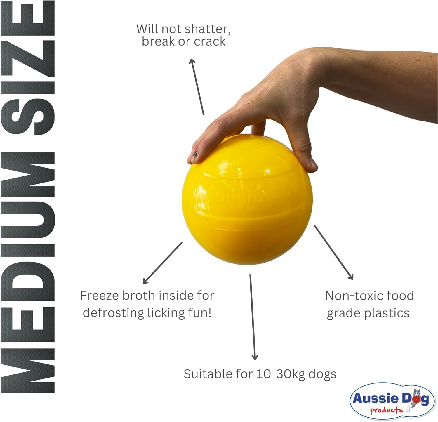 Aussie Dog Tucker Ball for Medium Dogs Interactive Treat Dispensing Toy Durable & Safe Enrichment Feeder, Yellow image number 1