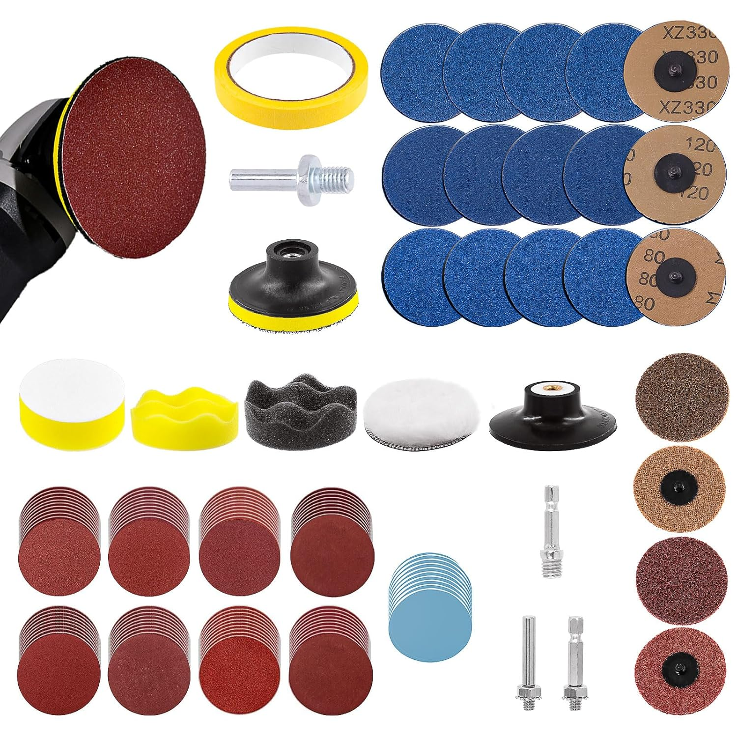 Swpeet 120 Pcs Sanding Disc Backing Pads Kit, 3 Inch Sanding Discs for Drill Polishing Die Grinder Attachment, Sanding Discs Includes 75-3000 Grit, Zirconia Roll Lock Discs, 1/4" and 2/5" Hex Shank image number 3