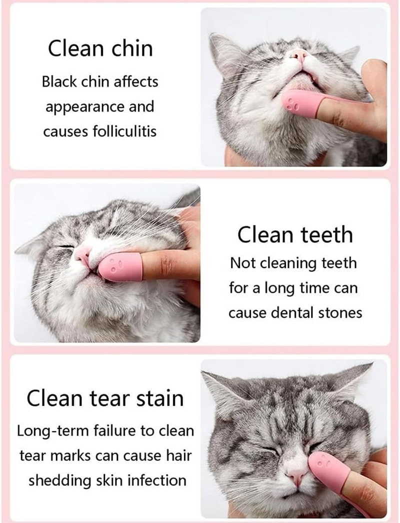Silicone Scrubber for Cats Chin Cleaner, Silicone Cat Scrubber for Chin, Cat Chin Scrubber, Multifunctional Silicone Brush, Silicone Finger Toothbrush for Puppies and Cats(8Pcs,Pink image number 3