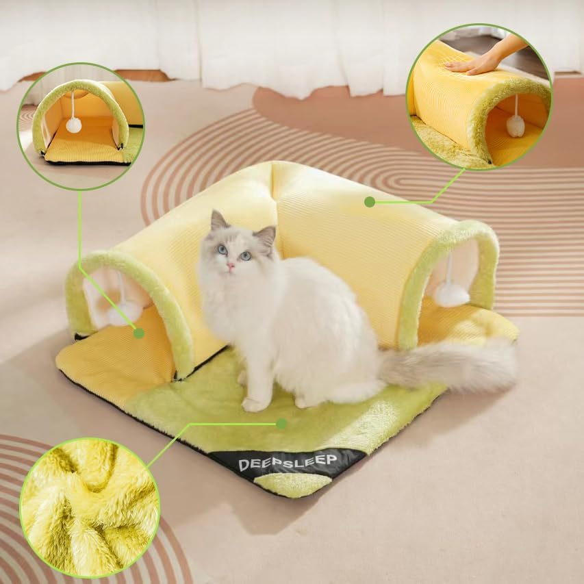 Plush Cat Tunnel Bed for Indoor Cats, Fluffy Cat Cave Tube with Hanging Ball for Fun and Rest, Multifunctional Cat Cat Tunnel Bed for Cat Kitten Rabbit Puppy Ferret image number 5