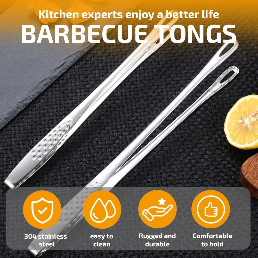 6 Pcs Grill Tongs， 11 Inches Stainless Steel Korean BBQ Grill Tongs Japanese Barbecue Tongs for Cooking Portable Kitchenware Home Outdoor Steak Salad Food (6) image number 2
