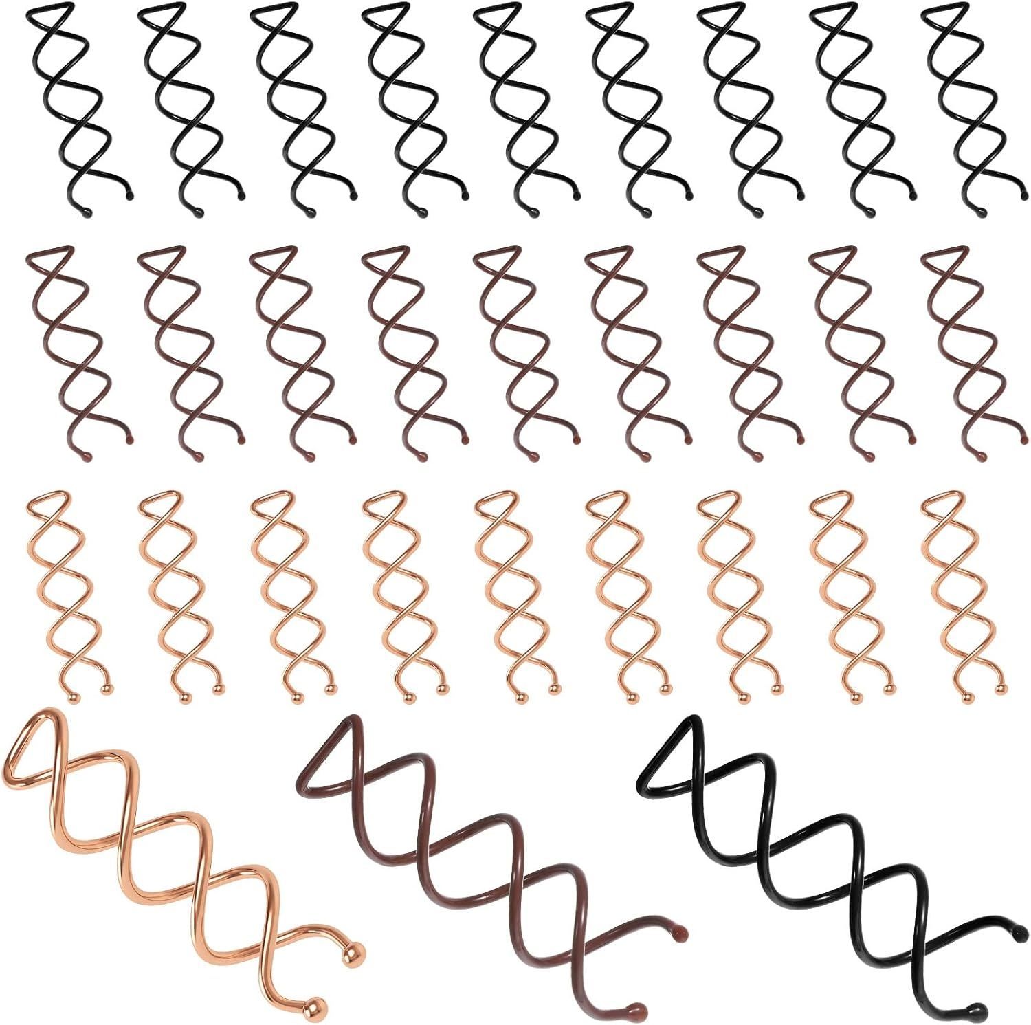 30 Pcs Spiral Hair Pins, 3 Colors Spiral Bobby Pins, Alloy Spin Pin, Non-Scratch round Clip & Bun Twist for Girls Women, Perfect Fashion Small Bun Bobbypins, Easy & Fast Use(2.36 Inches) image number 5