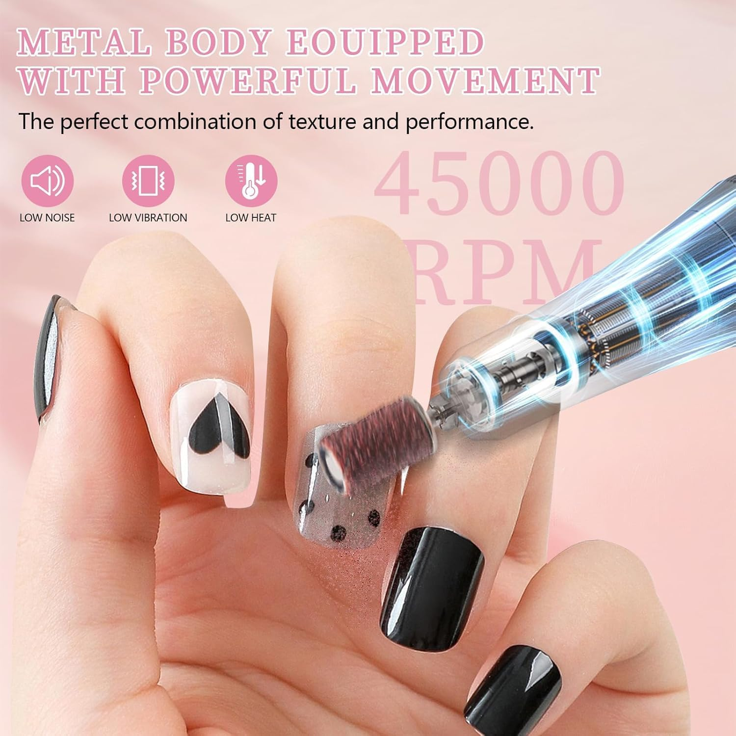 Yisis Professional Electric Nail File Kit - 45000RPM Rechargeable Nail Drill with 11 Bits, LED Screen, Ultra-Silent & Portable Design for Acrylics, Gel, Manicure (Pink) - Pink image number 3