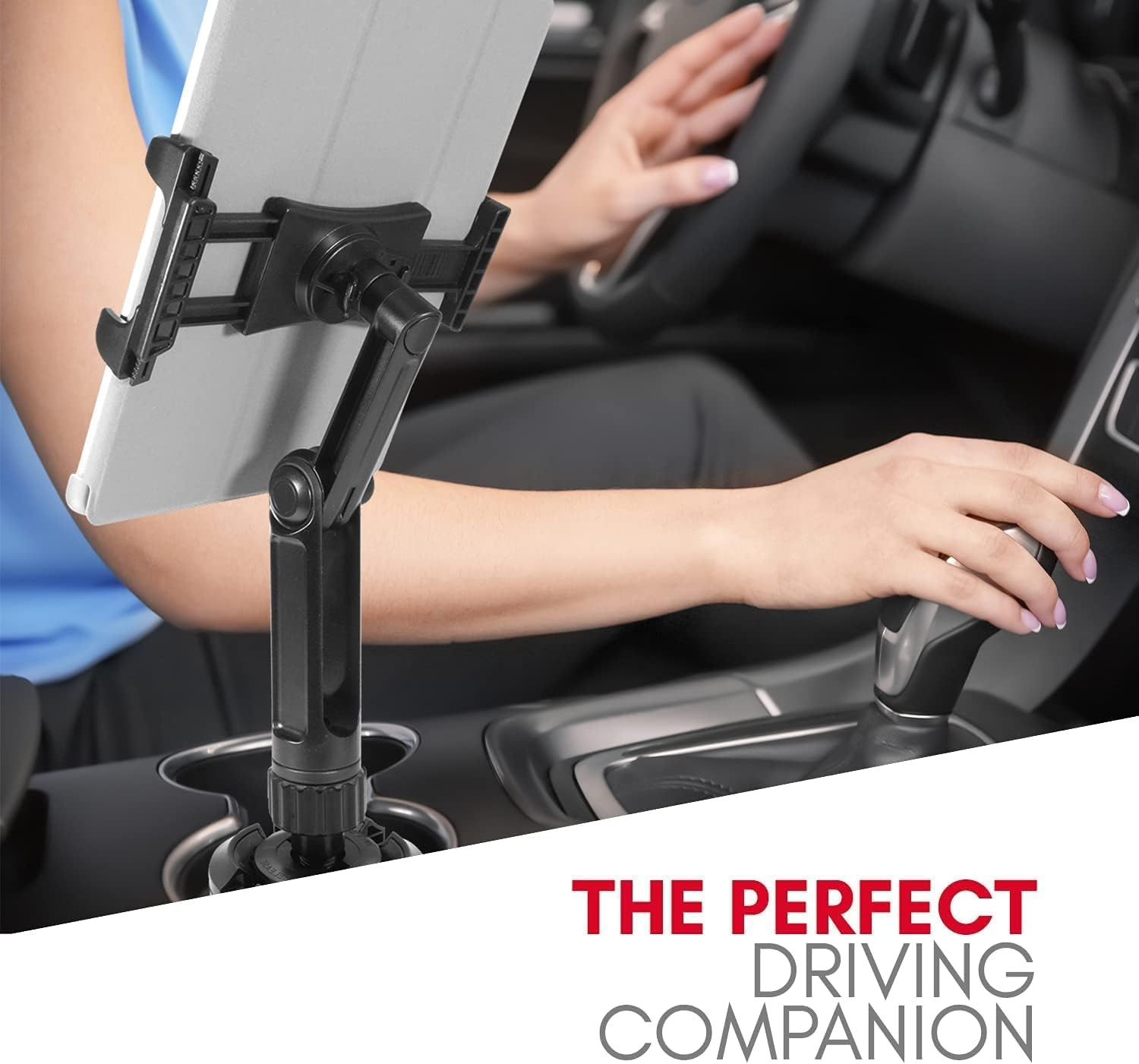 Macally Cup Holder Tablet Mount - Heavy Duty Ipad Cup Holder Car Mount Stand or Tablet Holder for Car, Truck, and Vehicle - Fits Devices 3.5" - 8&rdquo; Wide with Case - Adjustable Ipad Holder for Car