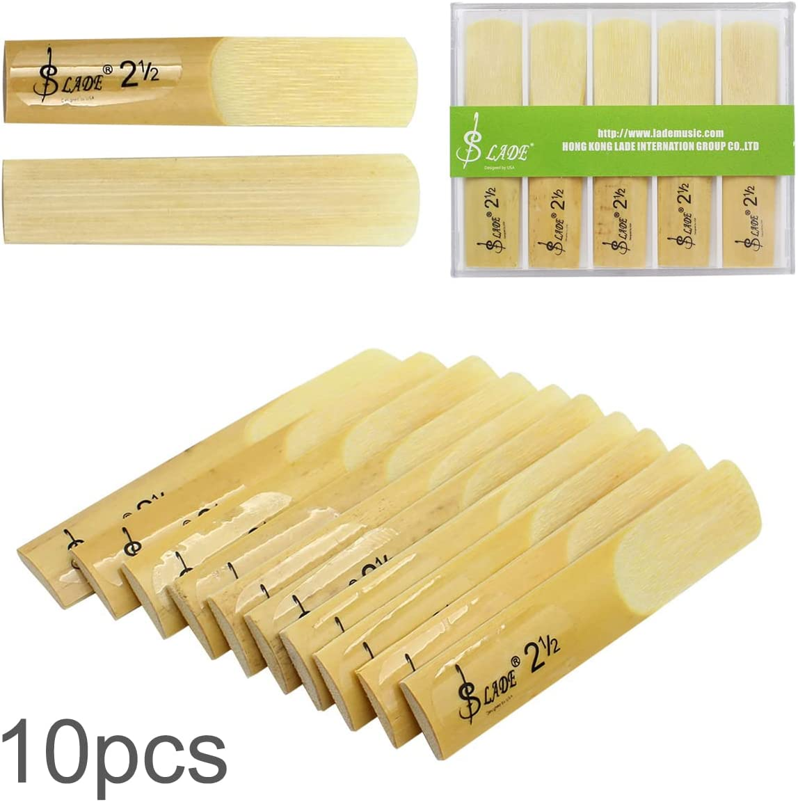 Origlam 【Best Deals】 10Pcs Alto Sax Saxophone Reeds 2.5 Reed Alto Be Saxophone Reeds Lade Bamboo 2-1/2 Reed Strength 2.5 for Clarinet Soprano or Alto Sax image number 1