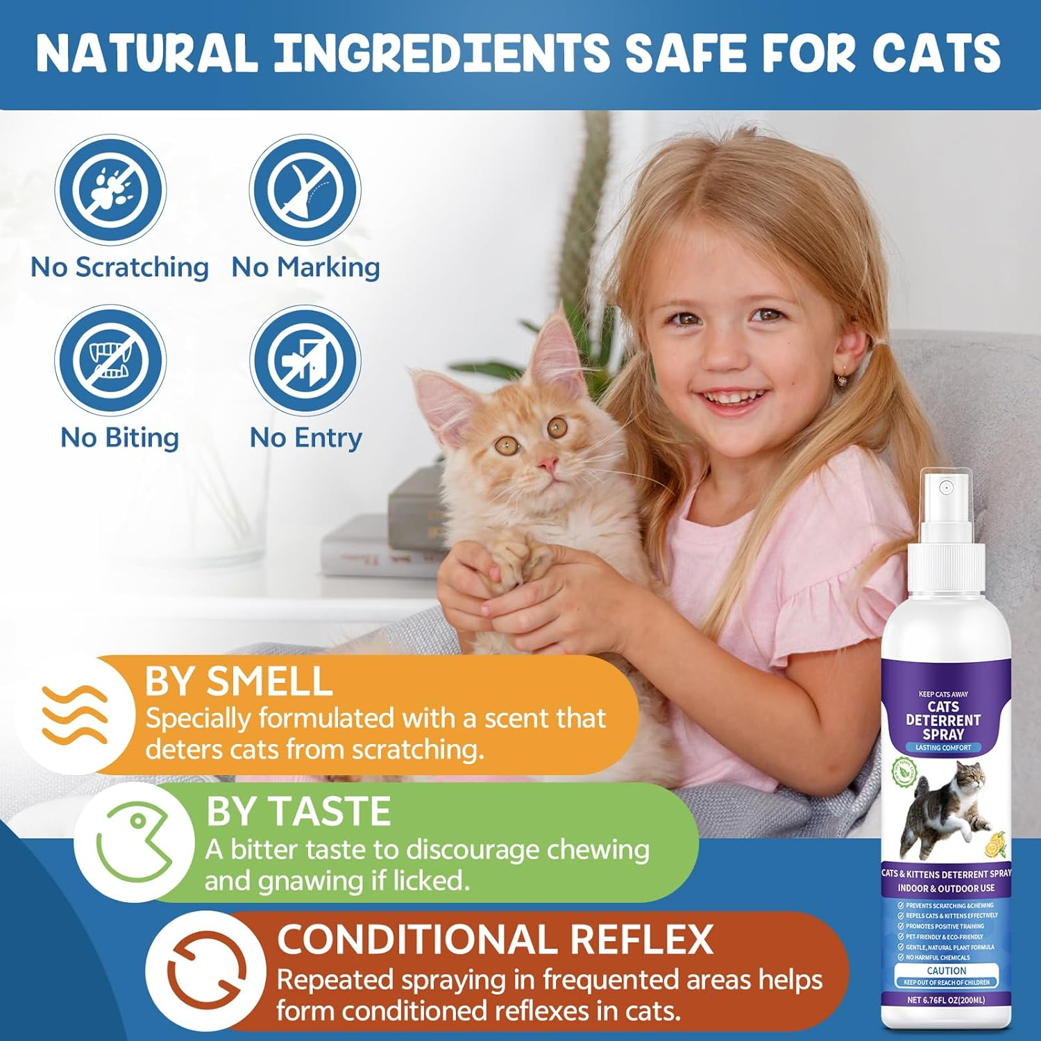Cat Deterrent Spray, 200ML Cat Repellent Spray, Indoor & Outdoor Anti-Scratch Cat Repellent for Furniture, Sofas, Rugs, Curtains, and Plants, Alcohol-Free & Non-Toxic Formula Repellent for Cats image number 5
