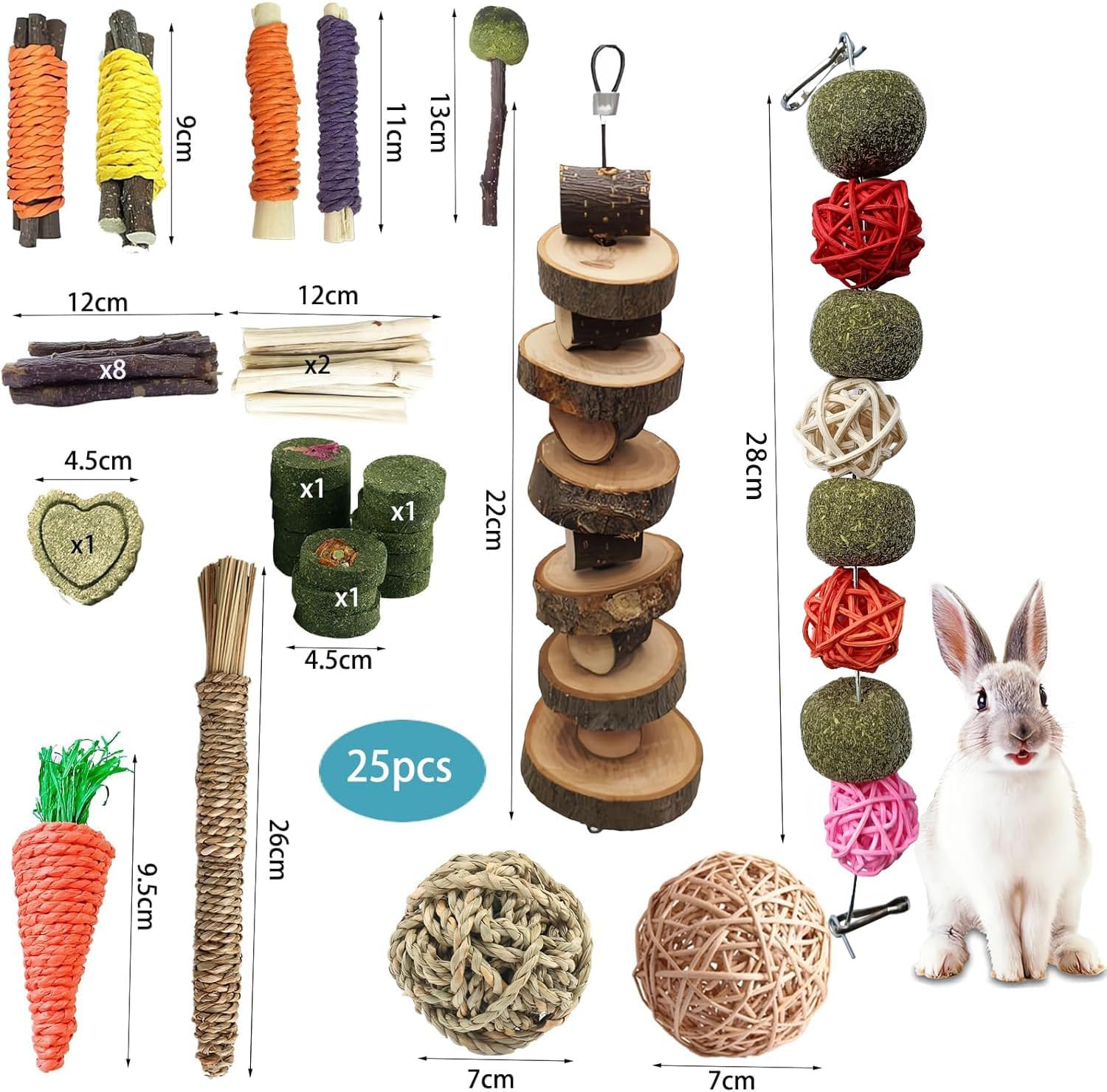 Naturezhen Natural Bunny Chew Toys,Hamster Chew Toys Set, Rabbit Chew Toys,Small Pets Teeth Care Molar Exercise Bunny Toys for Rabbits, Guinea Pig, Hamster and Other Small Animals image number 2