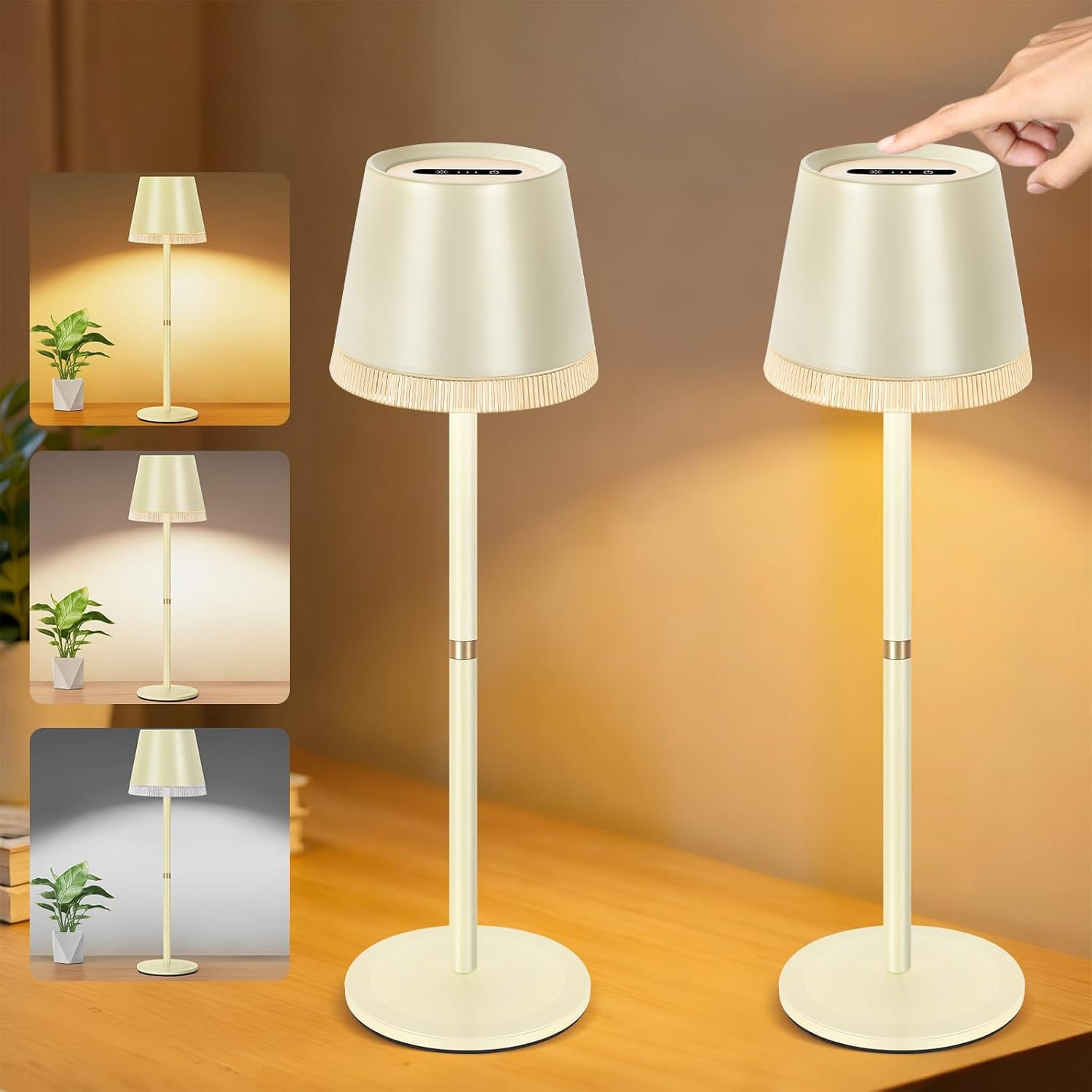 OUTON LED Table Lamp Wireless with Battery Indicator, 4000 Mah Battery Table Lamp USB-C Rechargeable, 3 Colour Temperatures & Continuously Dimmable, Touch Control, Memory, Portable Lamp for Indoor And