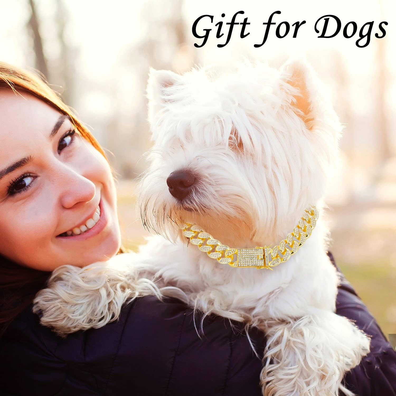 YGAOHF Gold Dog Chain Collars, 15 Mm Width Diamond Cuban Link Dog Collar, Heavy Duty Gold Chain Dog Collar with Secure Buckle, Dog Necklace Walking Collar for Medium Large Dogs Cats, 18 Inch image number 2