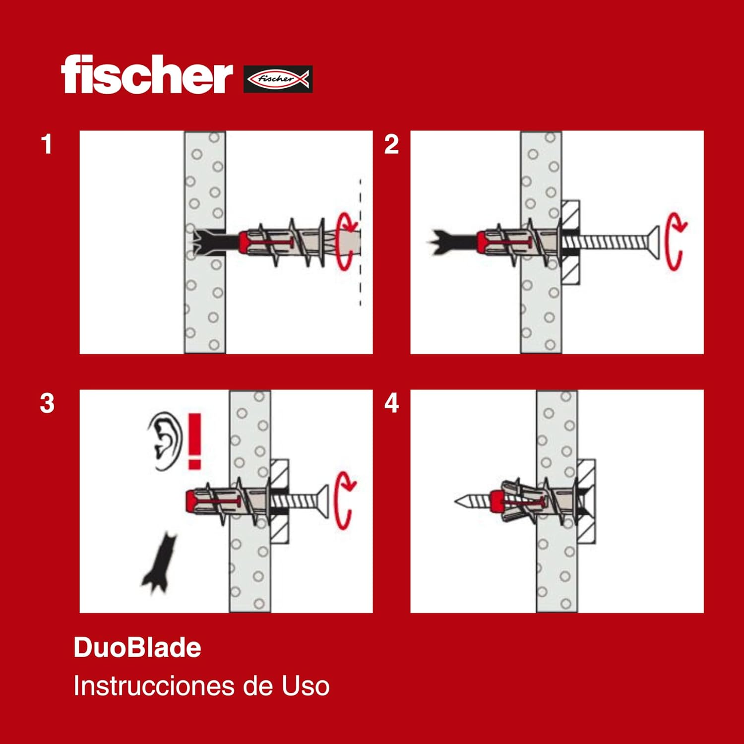 Fischer Duoblade LD, Innovative Self-Drilling Plasterboard Plug, Strong Plug for Fast and Easy Installation in Gypsum Plasterboard and Fibre Board, with Metal Tip, 40 Plugs