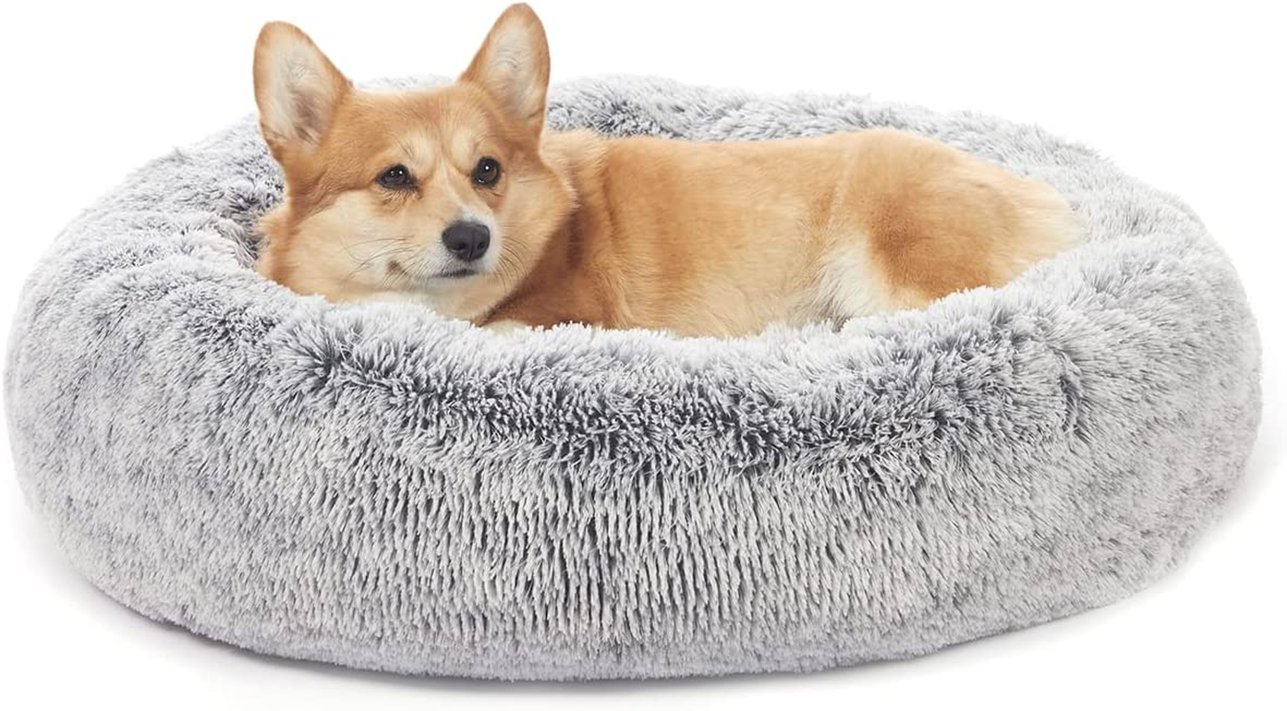 Bedfolks Calming Donut Dog Bed, 91CM round Fluffy Dog Beds for Large Dogs, Anti-Anxiety Plush Dog Bed, Washable Pet Bed with Non-Slip Bottom (Light Blue, Large)