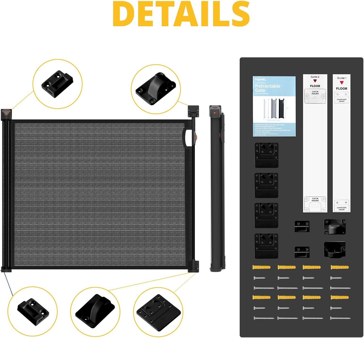 Retractable Pet Safety Gate Mesh Barrier Extra Wide 254Cm,Dog Cat Fence Enclosure Safe Guard for Stairs Puppy Security Barrier Mesh Indoor Outdoor Fencing, Black image number 2