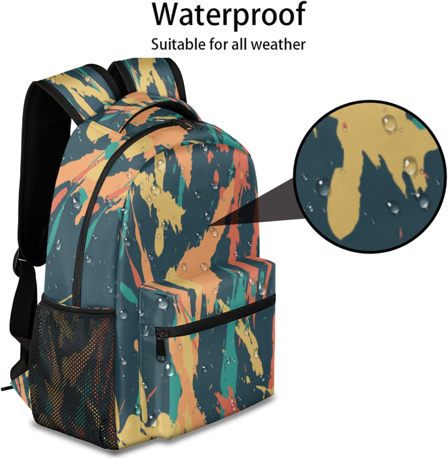 Colored Graffiti Pattern Backpack Lightweight Waterproof Travel Rucksack Vintage Pattern Stylish Backpack for Man Women image number 2