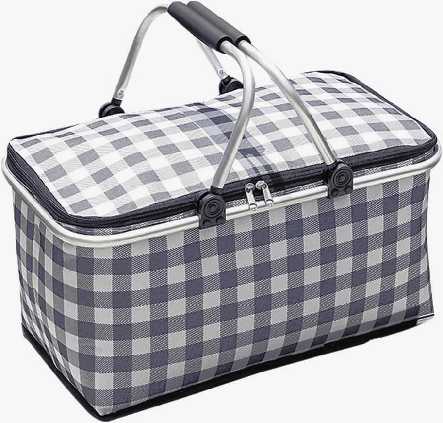 Insulated Cooler Bag-Folding Picnic Basket with Handle，Waterproof Lining - Collapsible Designfor Camping, Trips, Shopping, Outdoor Activities (Yellow)