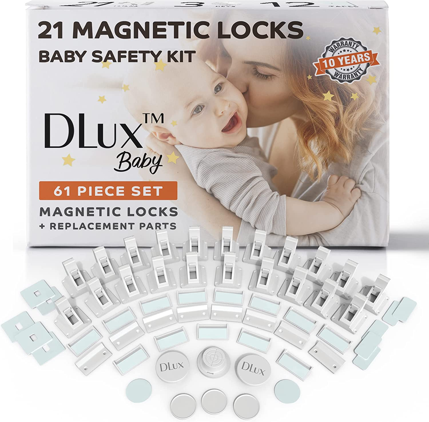 21 Magnetic Cabinet Locks 3 Keys, Child Safety 61-Piece Kit, Magnet Locks with New Upgraded Adhesive, Easy Installation, No-Drill Baby Proofing Locks to Childproof Cabinets & Drawers