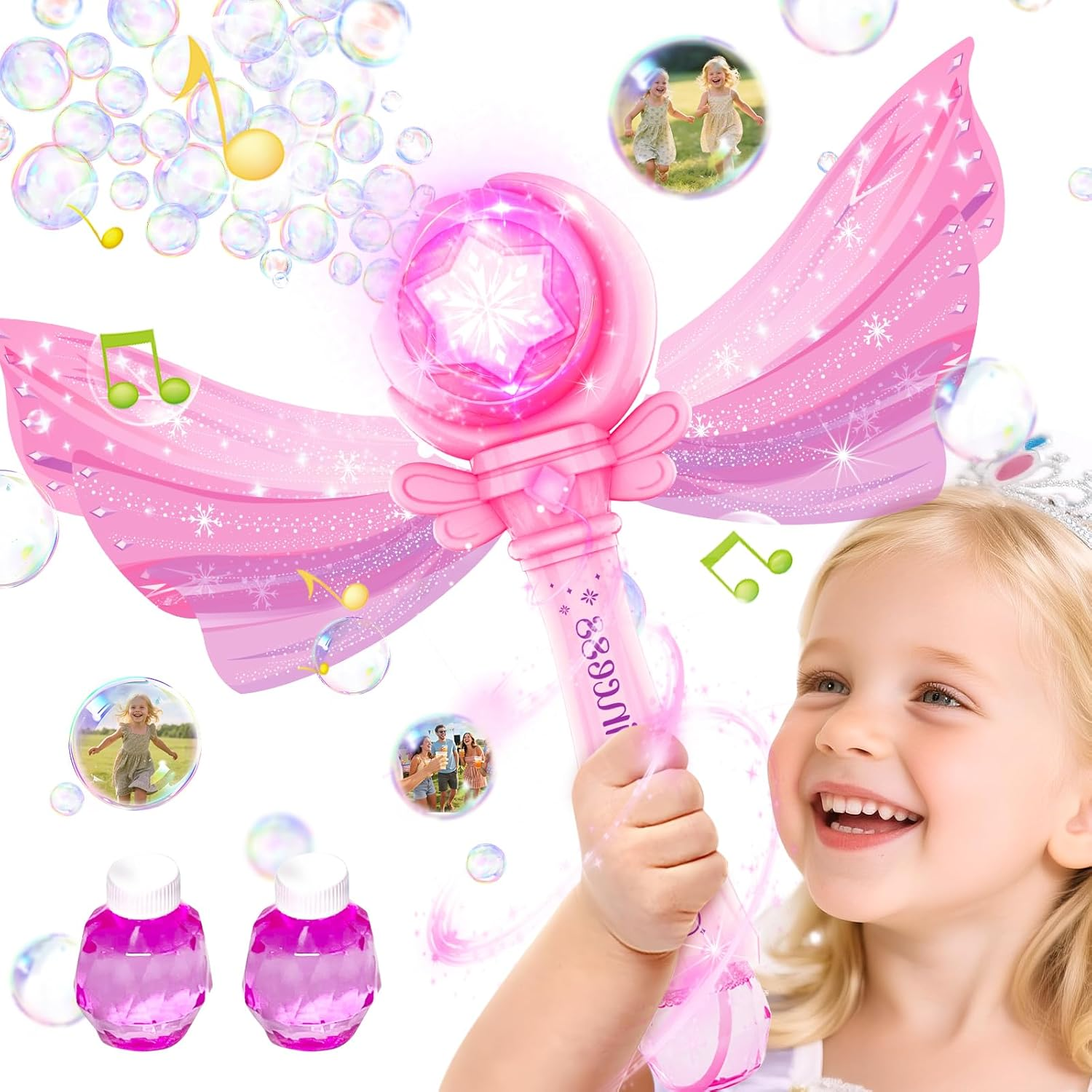 Zynexis Bubble Wands for Kids Girls - LED Light & Music Bubble Machine with 2 Bubble Solutions, Outdoor Party Birthday Toys for Toddlers, 3 4 5 6 7 8 Year Old Girls Gift image number 3