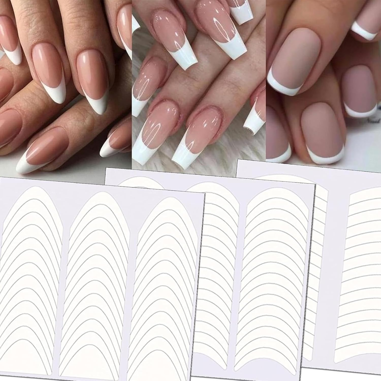 Nail Tip Guides - 1368 Stickers Nail Smile Stickers,French Manicure Strips, Decoration Stencil Tools, Three Arc Moon Shapes for Nail Learners, Nail Schools image number 3