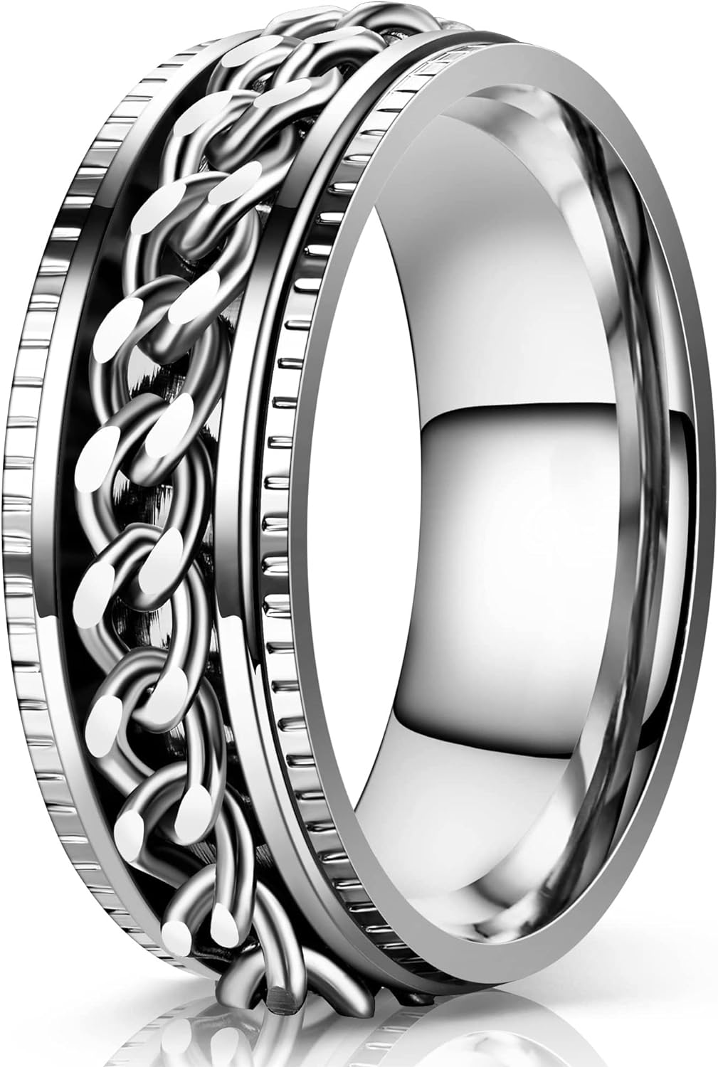 LIAN Stainless Steel Spinner Rings for Men Women Fidget Rings Chain Ring Band Rings 8Mm Black/Silver 6-13
