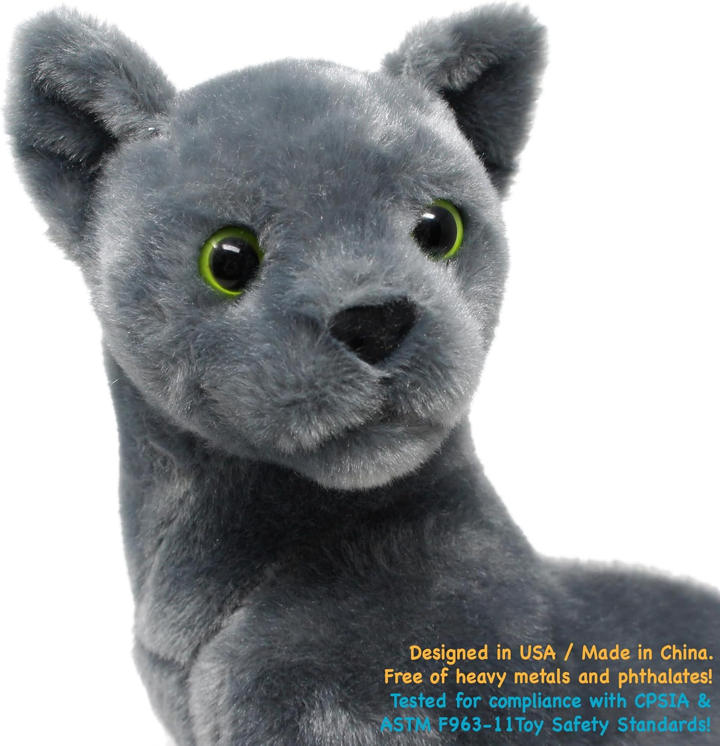 Rae the Russian Blue Cat - 12 Inch Grey Stuffed Animal Plush Gray Cat image number 4