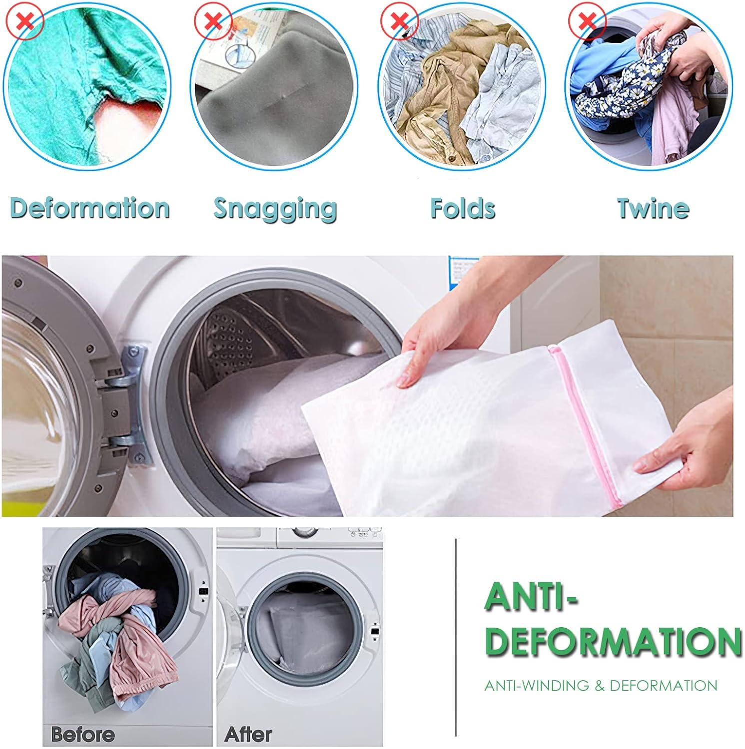 2 PCS Extra Large Laundry Bag, 43.3" X 35.4" Heavy Duty Durable and Reusable Net Washing Bags, Travel Organization Bag with Zipper for Delicate Clothing, Coat, Dress, Bedding, Curtain, Blanket (2PCS - White)