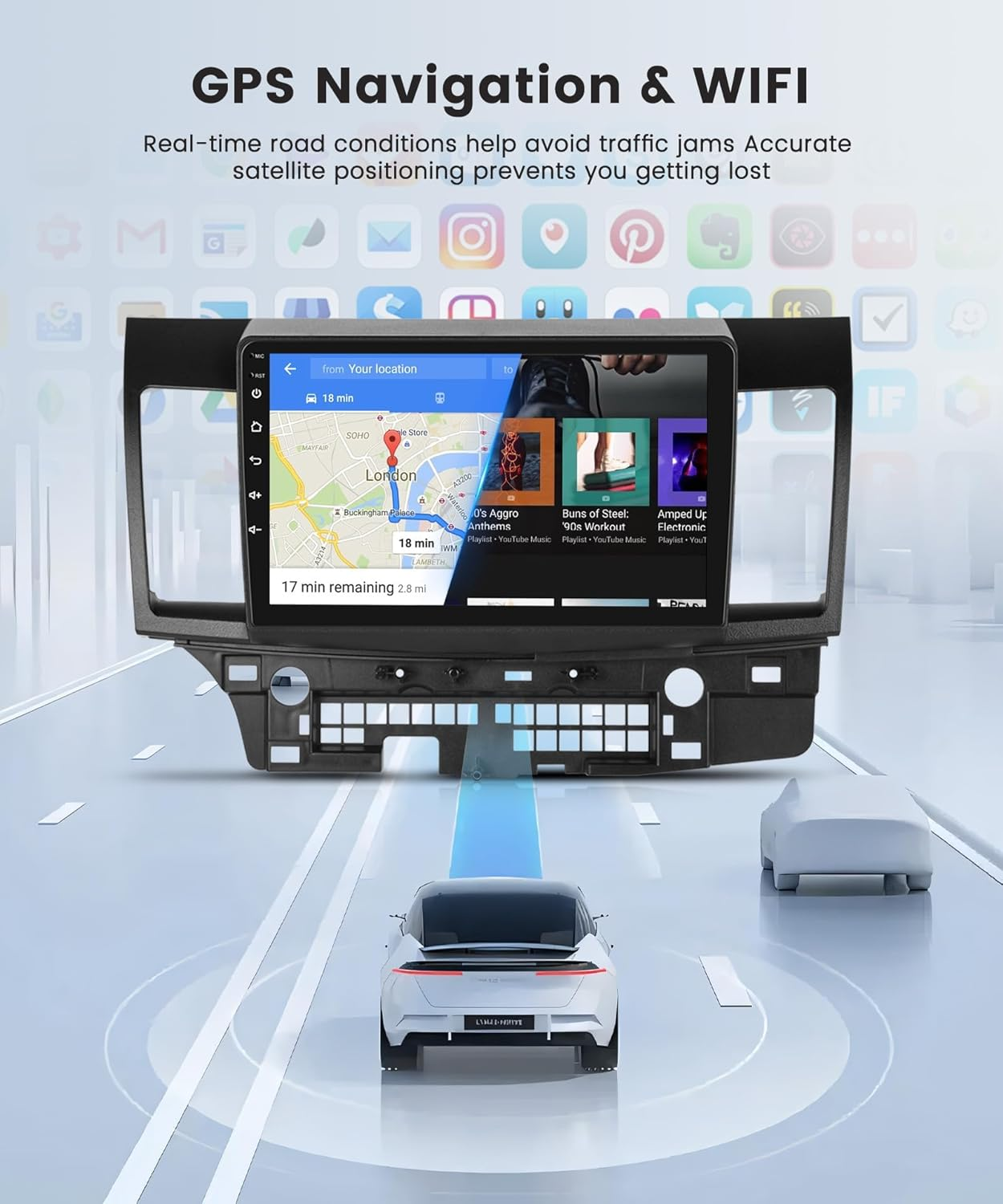 2G+64G 10.1 Inch Car Radio Stereo for Mitsubishi Lancer 2008 2009 2010 2011-2017, Rimoody Android 13 Carplay Android Auto Mirror Link EQ Touch Screen GPS Navigation Wifi BT FM Backup Camera image number 6