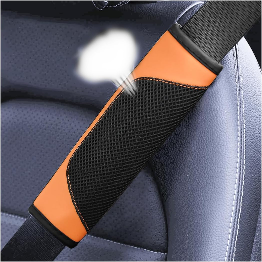 BESULEN Car Seat Belt Pads Cover, 2 Pack Leather Mesh Universal Seatbelt Shoulder Strap Protector, Soft Harness Pad Safety Belt Cover for Comfortable Driving, Car Interior Accessories (Blue)