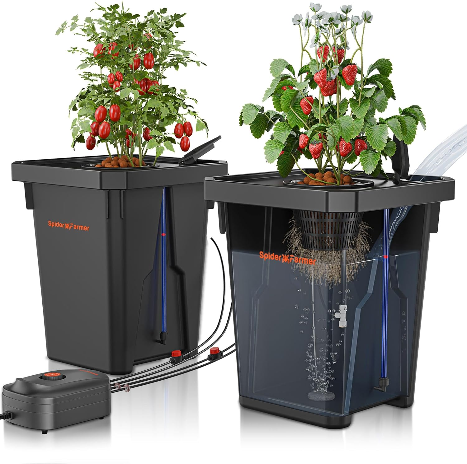 Spider Farmer DWC Hydroponics Grow System with 7-Gallon Deep Water Culture, New Triangular Cover Design, Recirculating Drip Garden System with Top Drip Kit, 8W Air Pump, 2 Buckets image number 2