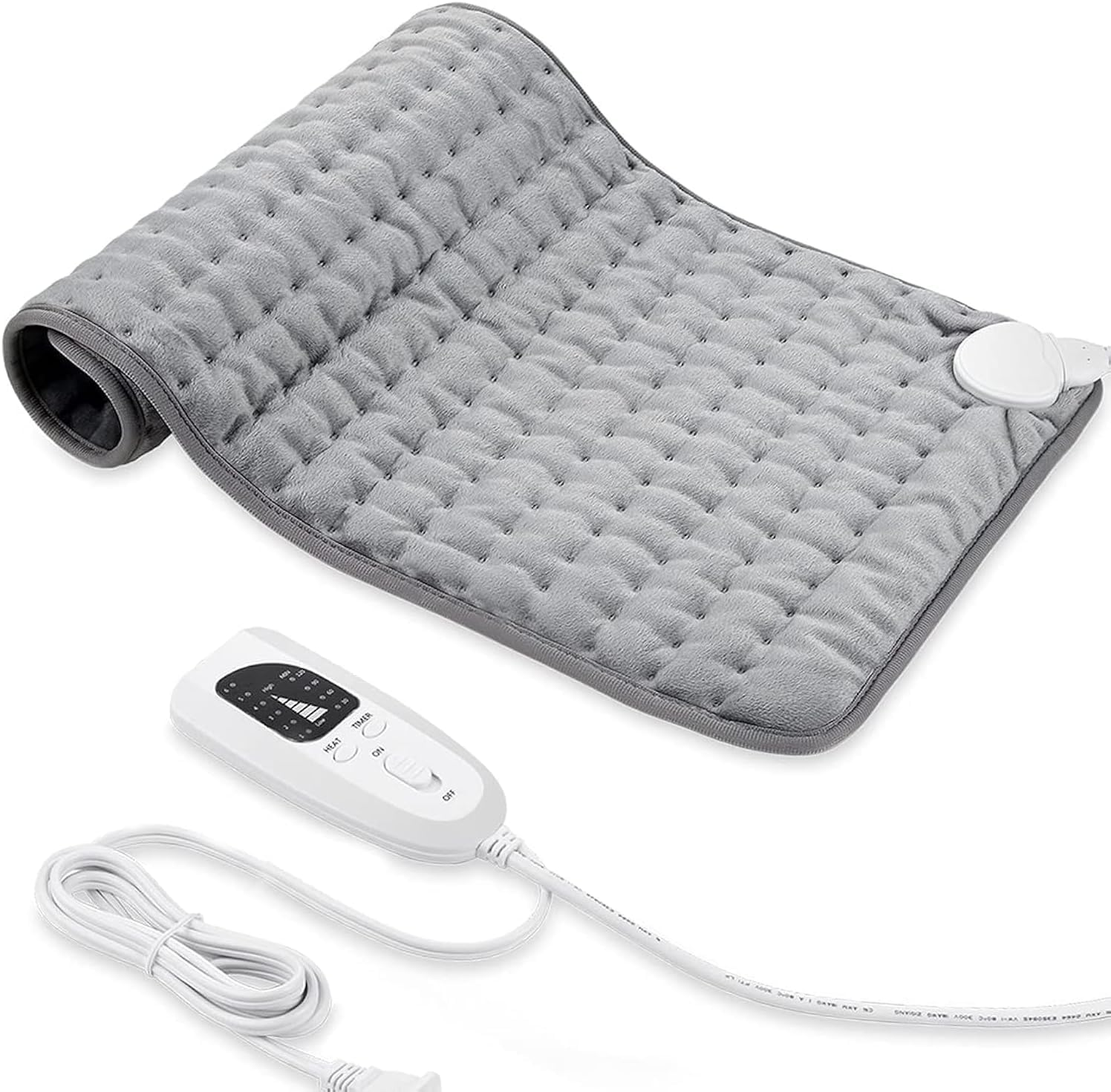 VIBOOS Electric Heating Pad for Back Pain & Cramps Relief - 6 Heat Settings, Auto Shut Off, Machine Washable, 12" X 24" Silver Grey Flannel image number 3