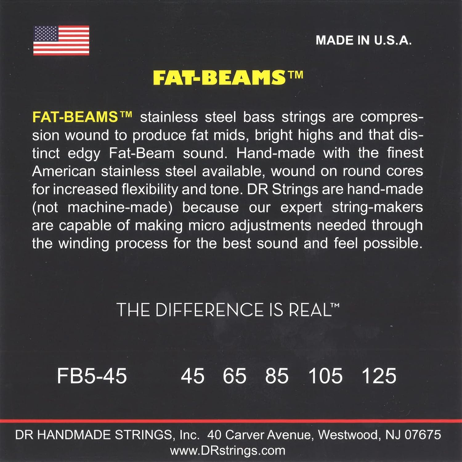 DR Strings FAT-BEAM&trade; - Stainless Steel Bass Strings: 5-String Medium 45-125 image number 2