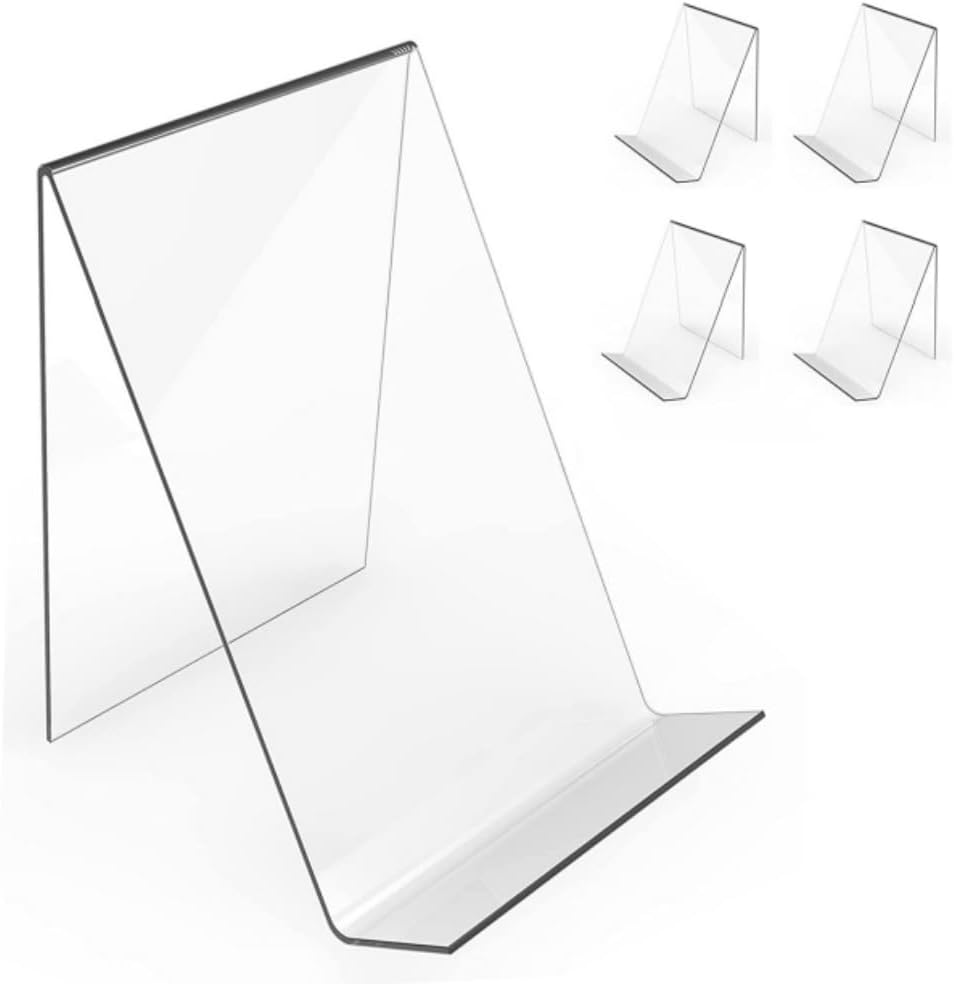 Jindizi 5Pcs Acrylic Book Display Stand Clear Easel with Ledge Tablet Holder for Displaying Books, Pictures, Notebooks, Cds, Artworks, Etc image number 3