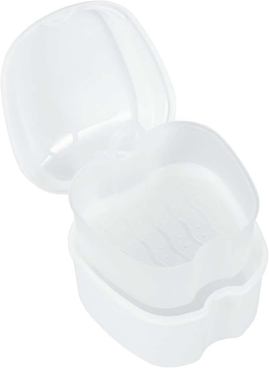 Abizarch Denture Case Denture Bath Box False Teeth Storage Box with Rinsing Basket Portable False Teeth Storage Case Orthodontic Dental Retainer Box for False Teeth Storage Soaking Cleaning(Navy Blue)