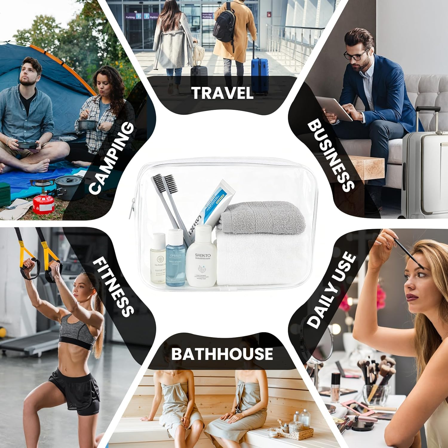 Eukyplace Clear Toiletry Bag Set of 3, Waterproof Transparent Makeup Bags with Zipper, Travel Cosmetic Organizer for Toiletries and Beauty Essentials image number 5