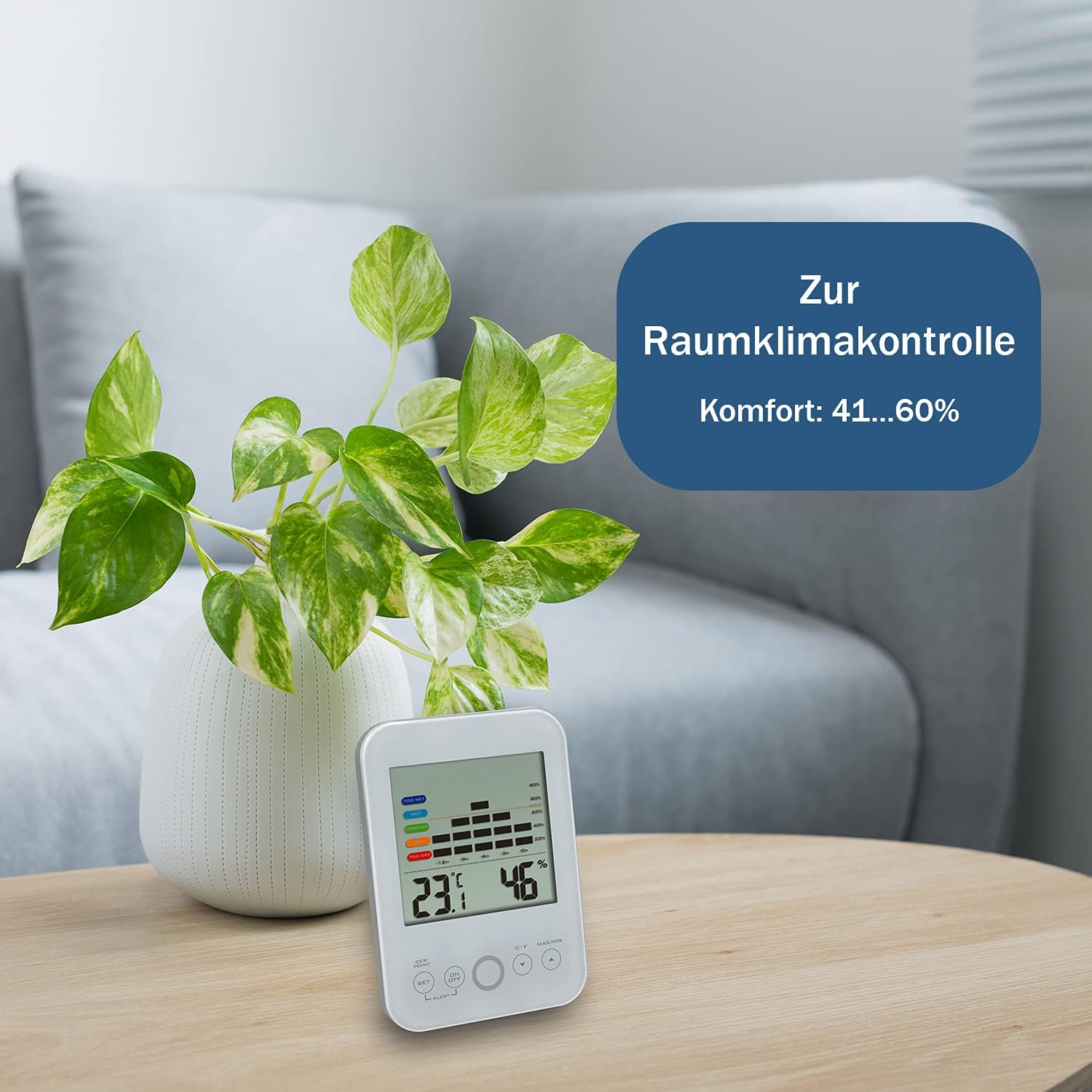TFA Dostmann Thermo-Hygrometer Digital Indoor 30.5046.02, Maximum Min Function, 12 Hours Humidity Humidity, Alarm in Case of Mould, White image number 5