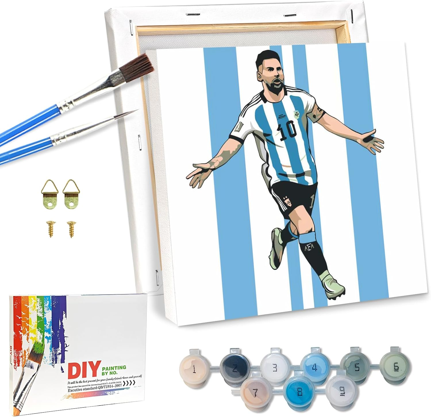 QDUODUO Football Painting by Numbers with Frame for Adults Beginners and Children from 6 Years, LM10 Football Paint by Numbers with Canvas Brushes Acrylic Pigment, 20 X 20 Cm Small DIY Hand-Painted