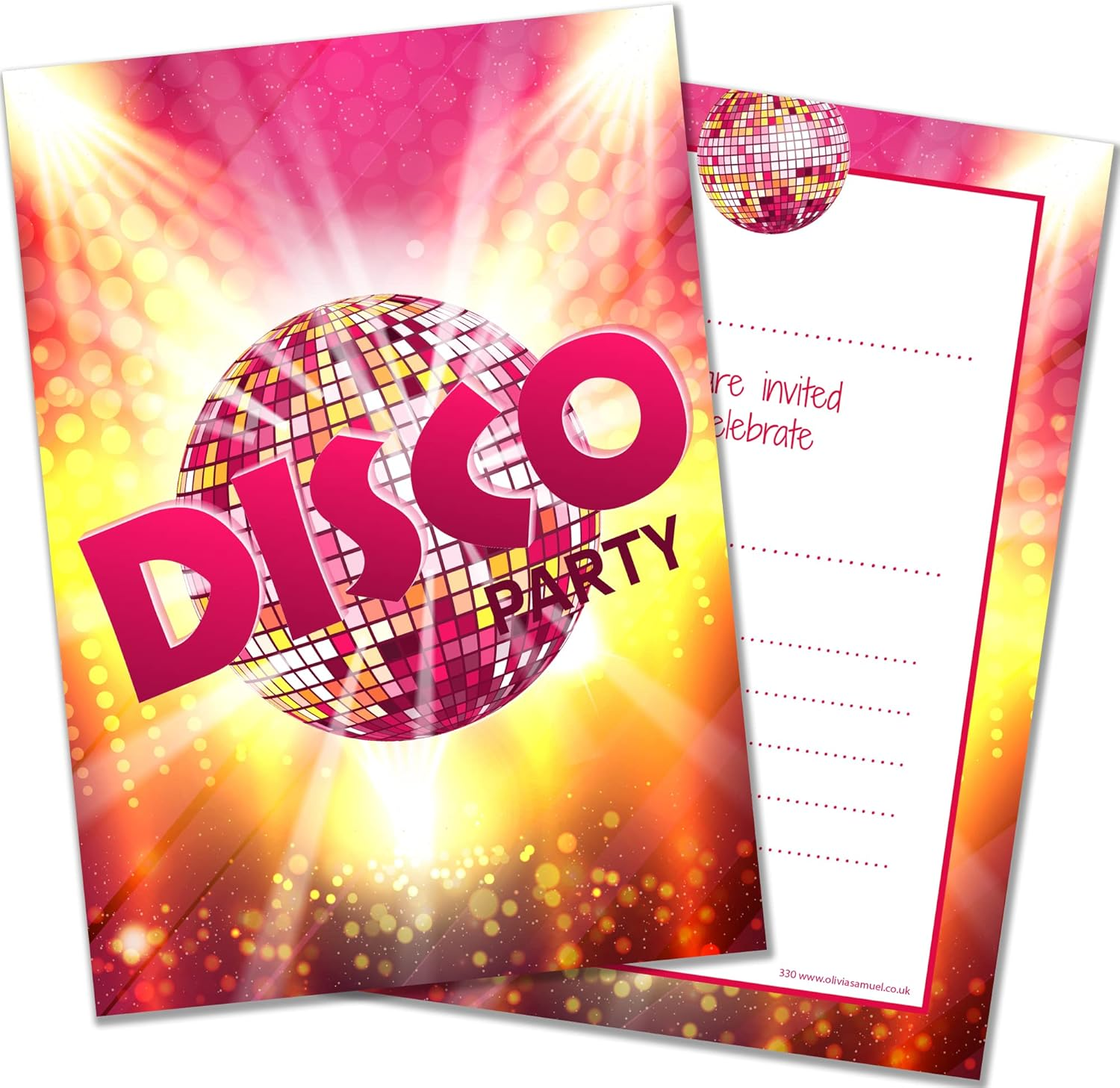 Olivia Samuel 20 X Disco Party Invites from A6 Double Sided Cards with Envelopes image number 5