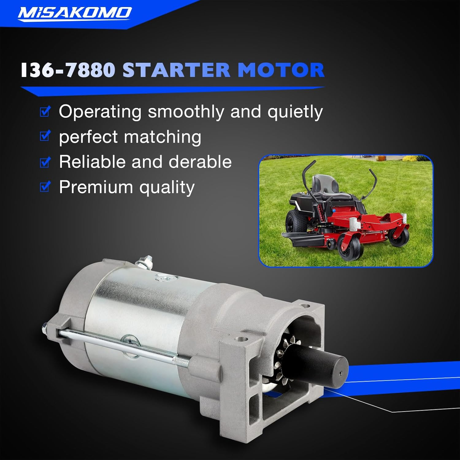 136-7880 Starter Motor Lawn Mower Starter Motor for 2P77F Engines Compatible with Toro Timecutter Titan HD Z Master Quest Radius E-Series S-Series, Exmark Quest Replace# 133-1564 127-9209 133-9828 image number 2