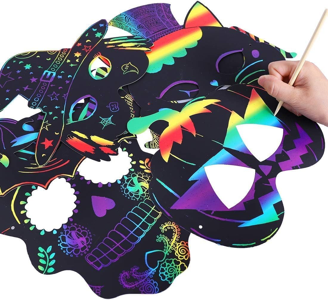 36 Pieces Halloween Scratch Masks for Kids and Adults, Halloween Class, Crafts for Kids, Bulk Halloween Party Games, Magic Scratch Paper, Accessories for Bats, Witches, Pumpkins, image number 2
