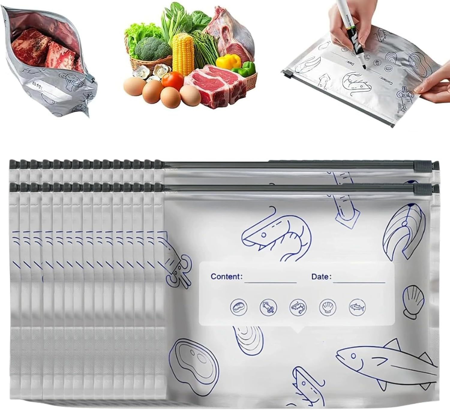 30 PCS Ziploc Bags, Zip Lock Bags, Reusable Aluminum Foil Sealable Storage Bags, 17X23Cm for Grilling, Freezer Storage, Pantry Organization, Small Business Packaging ﻿ image number 3