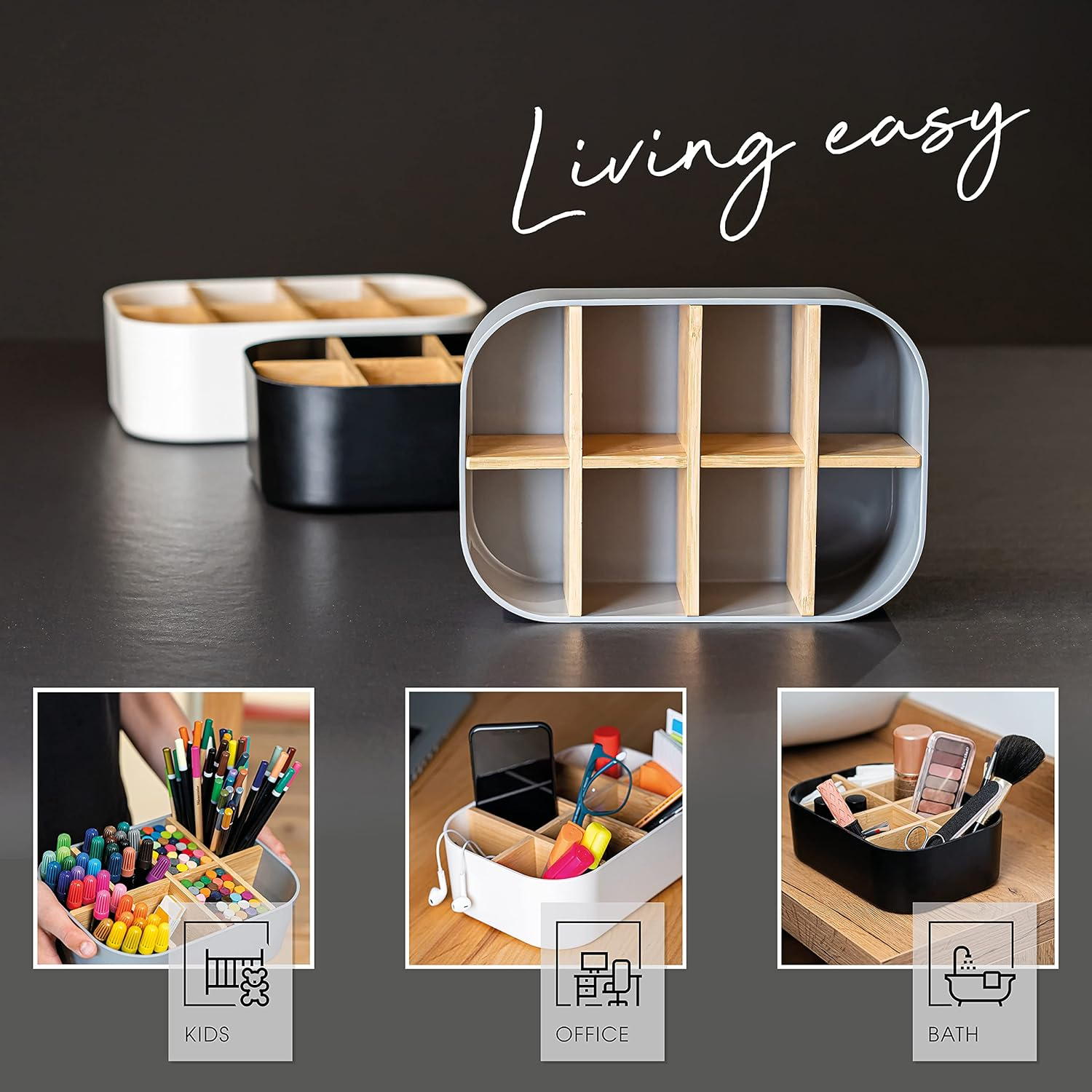 Premium ECO Bamboo Organiser for Cosmetics, Desk, Kitchen, Bathroom, Bar Accessories and Household, 8 Compartments, Non-Slip, Multifunctional, No Plastic image number 6